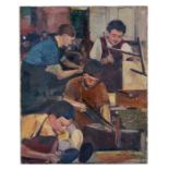 Zepher Flax - A Woodworking Class - oil on canvas, signed lower right, unframed, 41 by 51cms (20