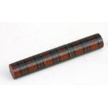 A Victorian tartanware pencil box of cylindrical form, 20cms (8ins) long.