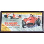 An original movie poster, in Italian, Fangio Una Vita e 300 All’Ora, showing Fangio drifting his