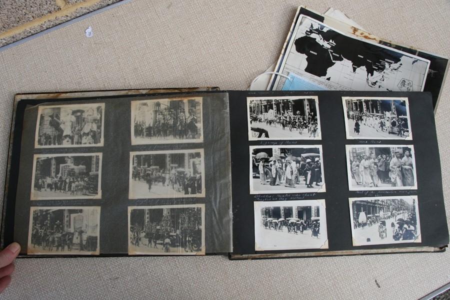 A 1930's black lacquer photograph album containing Japanese and Chinese black and white - Image 10 of 27