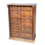 A late 19th century stained beech double Wellington chest or collector's cabinet, with two banks