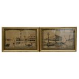 A pair of Venetian tapestry panels mounted in box frames, overall 90 by 61cms (35.5 by 24ins) (2).