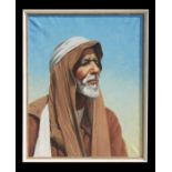 20th century modern British - a head and shoulder portrait of an Arab Bedouin, oil on canvas,