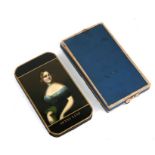 A continental lacquer Segar's (cigar's) pouch decorated with a portrait miniature depicting Jenny