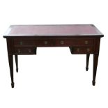 A George III style mahogany writing table with an arrangement of four drawers on square tapering