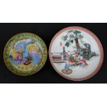 A Chinese Republic shallow dish decorated with children under a tree, blue seal mark to the