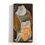 A South American glazed pottery tile depicting a Mother & Child, by 10.5 by 22cms (4.25 by 8.5ins).