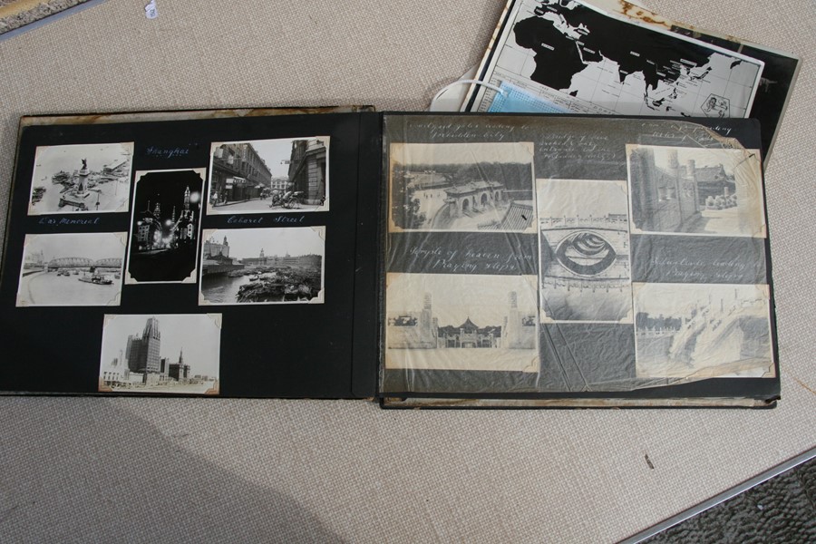 A 1930's black lacquer photograph album containing Japanese and Chinese black and white - Image 12 of 27