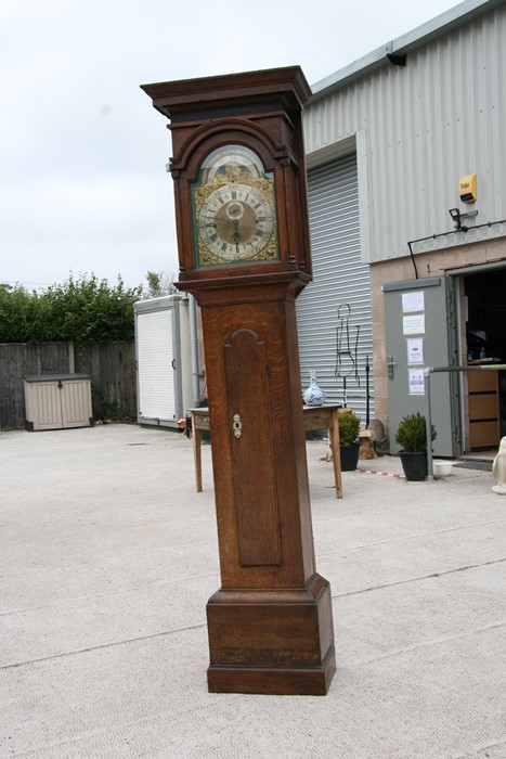 A longcase clock, the 30cm brass square arched dial with phase of the moon subsidiary seconds - Image 7 of 7