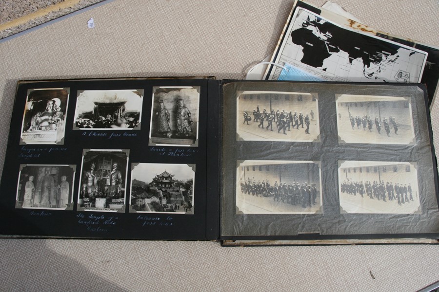 A 1930's black lacquer photograph album containing Japanese and Chinese black and white - Image 17 of 27