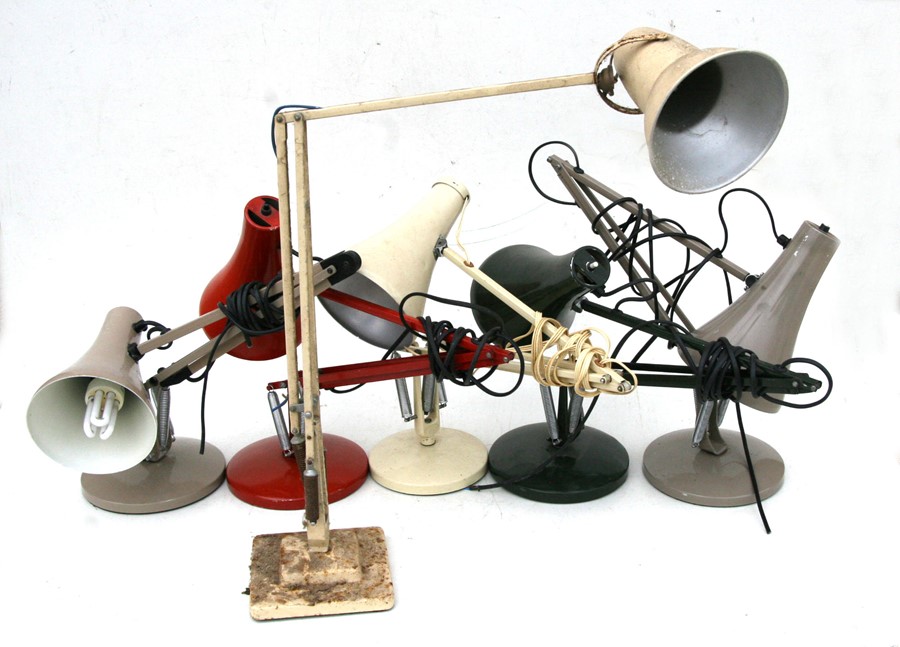 A quantity of anglepoise desk lamps to include a Herbert Terry square stepped base model (6).