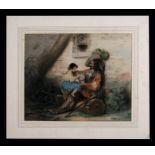 19th century English school - A Cavalier Outside a Tavern - pastel, unframed, 36 by 30cms (14 by
