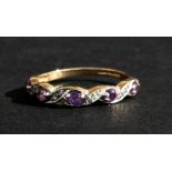 A 9ct gold diamond and amethyst ring, approx UK size 'L'.