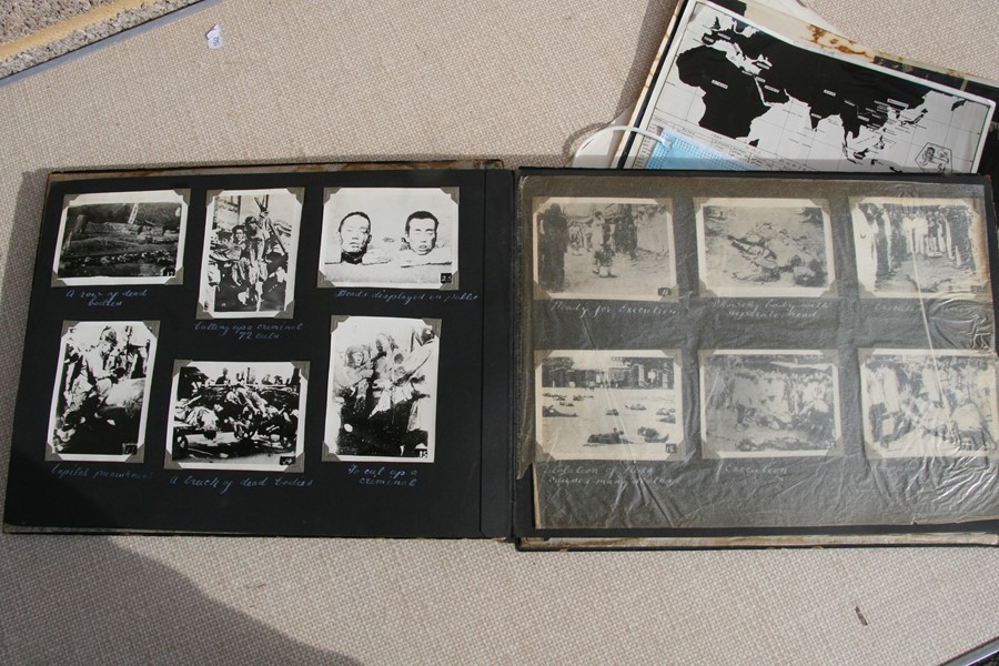 A 1930's black lacquer photograph album containing Japanese and Chinese black and white - Image 16 of 27