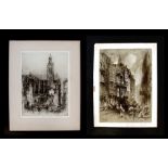 Hedley-Fitton (British 1859-1929) two engravings depicting street scenes, signed in pencil to the