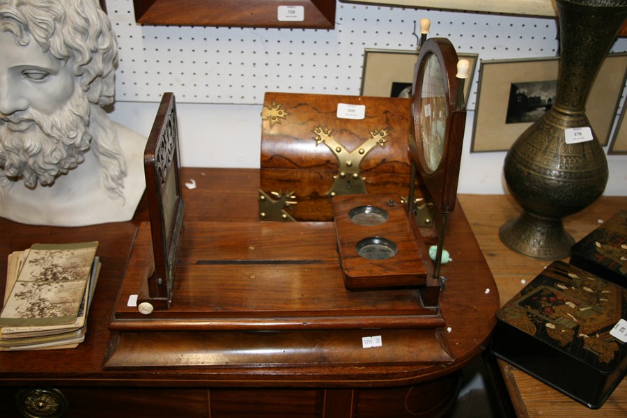A Victorian figured walnut stereo graphoscope with a pair of stereo lenses, magnifying lens on brass - Image 4 of 7
