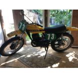 A 1973 Suzuki TM 250 twin shock classic scrambler, frame number TM250-36387, yellow. This