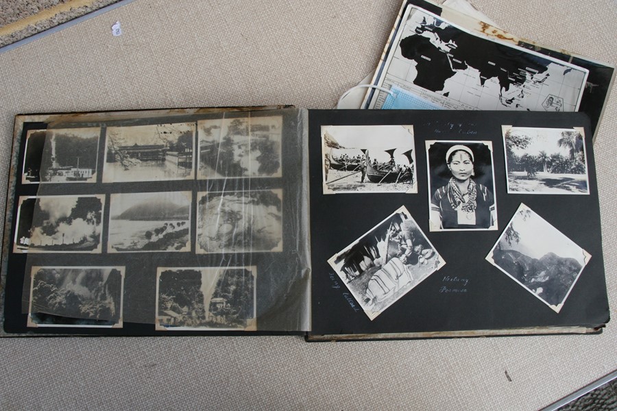 A 1930's black lacquer photograph album containing Japanese and Chinese black and white - Image 8 of 27