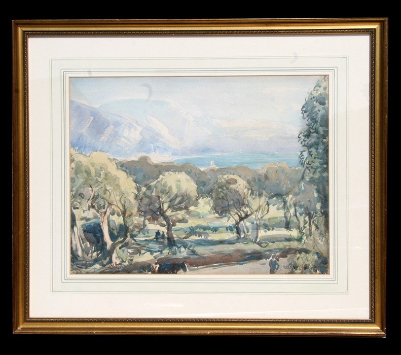 Arthur Henry Knighton-Hammond - Olive Grove Monton, France - watercolour, signed lower right, framed