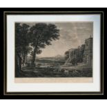 William Woollett (1735-1785) - The Temple of Apollo - an engraving after Claude de Lorrain, framed &