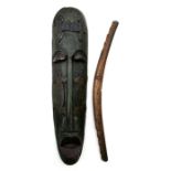 An antique treen gambrell carcass stretcher, 84cms (33ins) wide; together with an African tribal