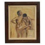 Mid 20th century school - Study of Two Men in a Sauna - indistinctly signed & dated 1961 lower