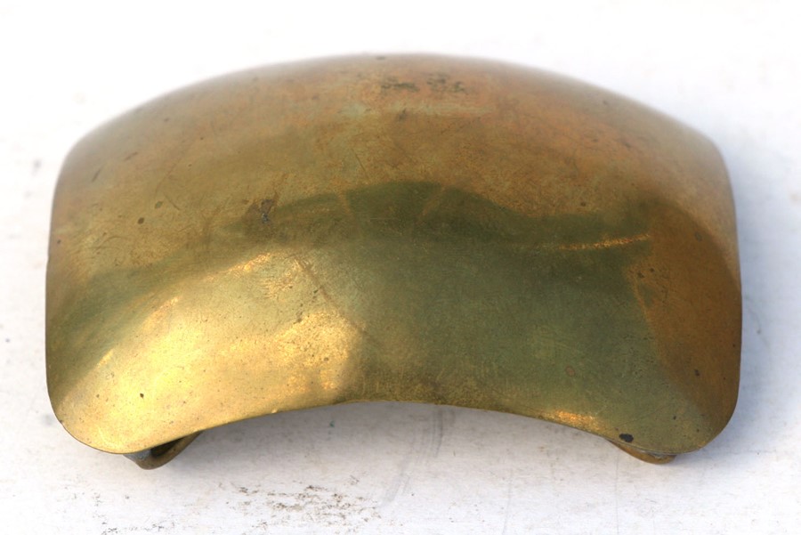 An 18th century brass shoulder belt plate with fittings to reverse. 7.5cms (3ins) by 6cms (2.25ins)