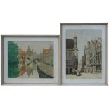 After H Willeme - Brussels Grand Place - and - Bruges - coloured prints, framed & glazed, each 47.