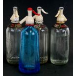 A Bellamy Bros Ltd blue glass soda syphon; together with three clear glass soda syphons (4).