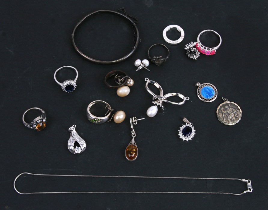 A Charles Horner silver bangle; together with silver jewellery items.