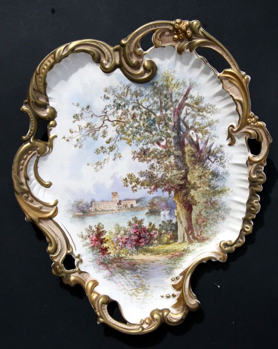 A Victorian S Fielding & Co pottery plaque depicting Trentham Hall, the seat of the Duke of