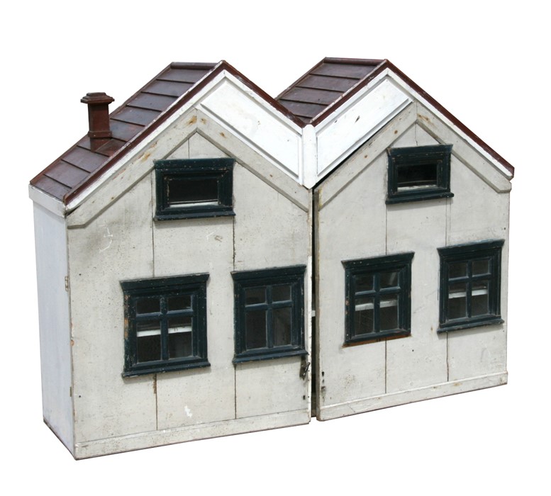 A large 1930's two storey wooden doll's house, 137cms (54ins) wide. - Image 2 of 2