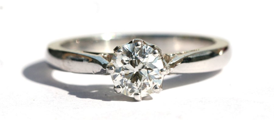 A platinum diamond solitaire ring, approx UK size 'L'.Condition ReportNo chips or visible - Image 2 of 2