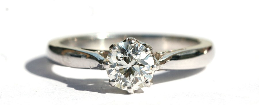 A platinum diamond solitaire ring, approx UK size 'L'.Condition ReportNo chips or visible