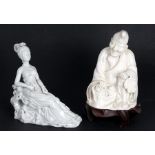 A Chinese blanc de chine figure depicting a seated scholar, mounted on a hardwood stand, 23cms (