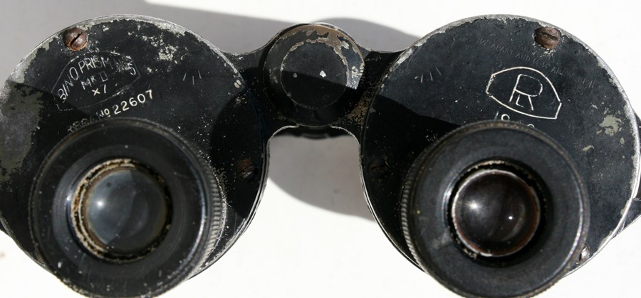 A pair of WWII Ross binoculars, number 22607, with soldier's name 'R Cruse' inscribed to the body; - Image 2 of 2