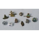 Ten WW1 & WW2 sweetheart brooches and lapel badges including RAMC, RASC, Dorset Regt Association,