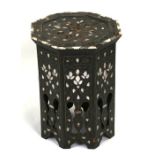 An Islamic /Indian octagonal table with bone inlay, 35cms (13.75ins) wide.