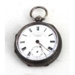 An Express silver cased open faced pocket watch, the white enamel dial with Roman numerals and