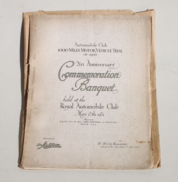 A 21st Anniversary Automobile Club commemorative banquet brochure, for the 1000 miles Motor