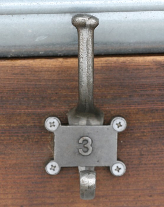 A set of six coat hooks on a pine backboard, 79cms (31ins) wide. - Image 2 of 2