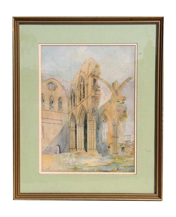 J B Dunn RSA (1861-1930) Abbey Ruin, watercolour, signed & dated 1884 lower left, framed & glazed,