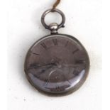 A silver cased open faced pocket watch, the silvered dial with Roman numerals and subsidiary seconds