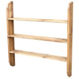 A pine three-shelf wall hanging open bookcase, 90cms (36ins) wide.