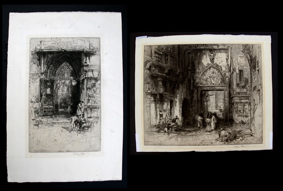 Hedley-Fitton (British 1859-1929) two engravings depicting classical buildings, both signed in