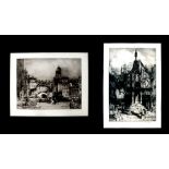 Hedley-Fitton (British 1859-1929) two engravings depicting street scenes with classical buildings,