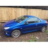 A 2001 Peugeot 206cc. Registration number WO51 JAV. Blue. black leather interior, last used two