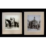 Hedley-Fitton (British 1859-1929) two engravings depicting Chichester Cross and a river bridge