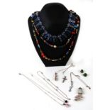 An Art Deco Czech crystal necklace together with a quantity of silver and costume jewellery