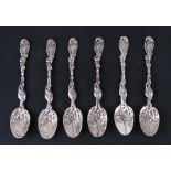 A set of early 19th century cast silver teaspoons of naturalistic form, London 1825 and maker's mark